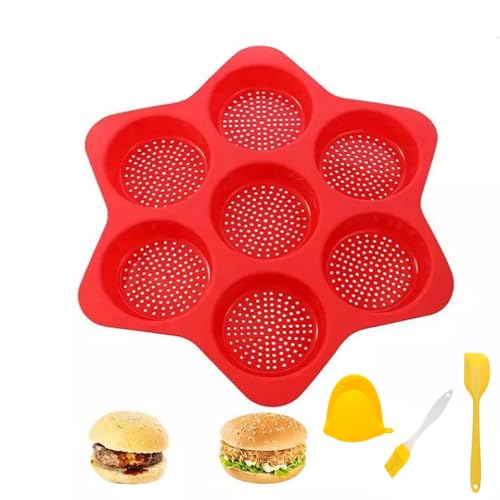 Burger - Stampo per 12 panini per hamburger, mini panini per panini, muffin, torte al cioccolato, panini, teglia in silicone (7 rossi)