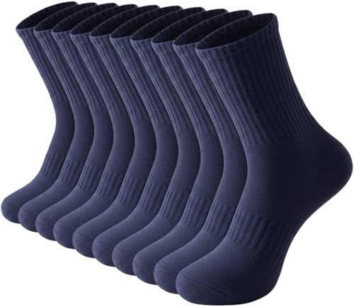 Irisbear Mens Cotton Crew Socks Athletic Workout Long Boot Socks Size 9-11 Navy Blue
