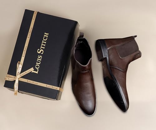 Image of LOUIS STITCH Men's Chelsea Boots | Handcrafted | High Ankle Boot| Comfortable Formal Office & Casual Wear Shoes | Dual Tone Patina Finish LSRGCL