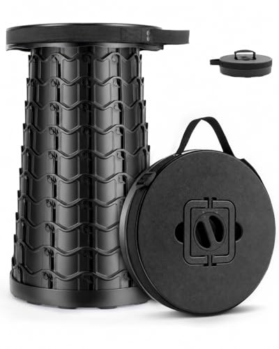 Image of Collapsible Telescoping Stool for Adults, Adjustable Height, Black | 1100lbs Load, 3.0-20.3in Height, 3.75lbs Lightweight, 11.7in Wider Seat, Outdoor Versatile Applications, Durable, Sturdy