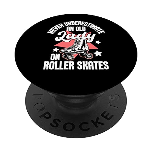 Old Lady On Roller Skates - Roller Skating Roller Derby PopSockets Swappable PopGrip, Black