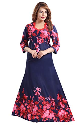 Image of Fabme Women's Crepe Printed Flare Nighty with Long Sleeves /Night Gown /Nightwear /Maxi