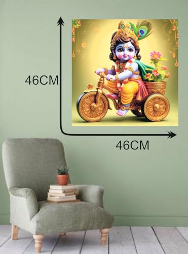 Image of Techgifti Blue Baby Krishna Cycle Wall Poster for Pooja Room, Office, Kids Room (Size- 46CM X 46CM)