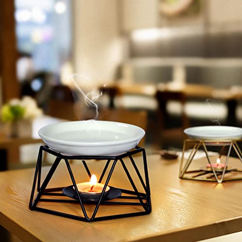 Sxchen 22-3-10-LDXTC8420042919054 Delicate Romantic Hexagon Shaped Geometric Design Ceramic Tealight Candle Holder Oil Burner, Essential Oil Incense Aroma Diffuser Furnace Home Decoration Stylish Design Black Metal thumb #1