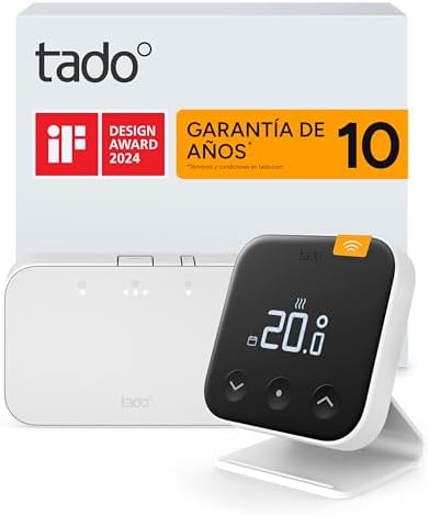 tado° Termostato inalámbrico X: Starter Kit con termostato Ambiental, Bridge X y Soporte, Control Mediante aplicación y Altavoz Inteligente (Alexa, Si...