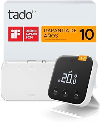 tado° Termostato inalámbrico X: Starter Kit con termostato Ambiental, Bridge X y Soporte, Control Mediante aplicación y Altavoz Inteligente (Alexa, Siri, Google Assistant)