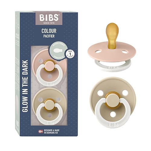 Image of BIBS Pacifiers 0-6 Months | 2-Pack Soothers | Symmetrical Nipple | BPA-Free Natural Rubber | Made in Denmark | Blush Glow /Vanilla Glow Colour Pacifier