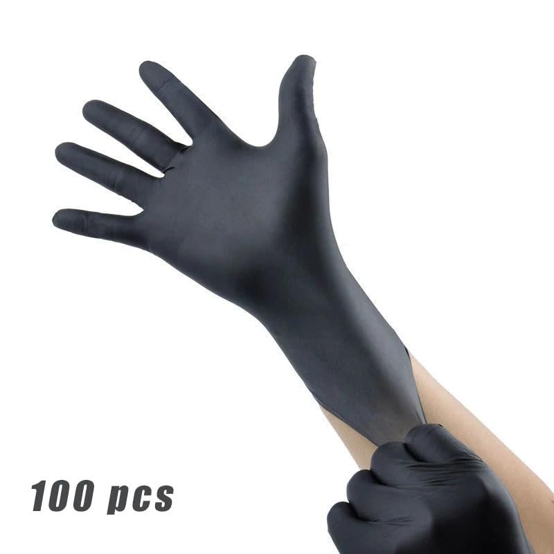 100 guantes desechables negros for trabajo en casa, jardinería, pintura, protectores de vinilo, nitrilo, sin látex, for adultos y niños, tallas XS SM(S)