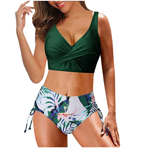 Saxrel Trajes de baño para mujer, 2 piezas, parte superior cruzada, bikini de cintura alta, parte inferior recortada, traje de baño para mujer, traje de baño para mujer, traje de baño para mujer,