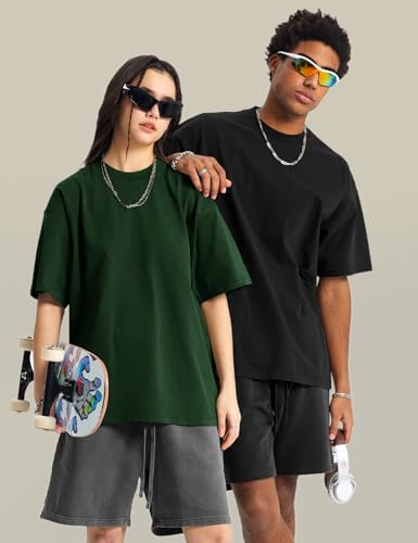 Image of Ogfao Mens Oversized T-Shirts Heavyweight Unisex Cotton T Shirts Baggy Loose Fit Basic Tees Plain Tshirts