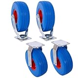 ZenithX 4PCS 10IN Caster Flat Free WHELL(2PCS Swivel+2PCS Rigid), X-Large Flat Free Casters, Swivel Plate, Steel Hub with Ball Bearings, 5/8-Inch Bore Centered Axle -Blue