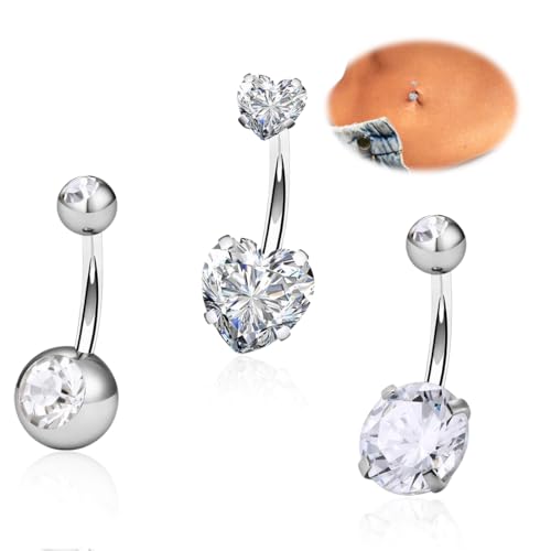 KWKPR 3 Piezas Piercing Ombligo Acero Quirúrgico, Titanio, Joyas para Mujeres y Niñas, Adecuadas para Muchas Ocasiones, Día de la Madre, Regalos de Cumpleaños