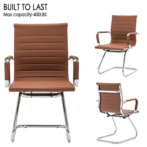 Image of HNY Leather Office Guest Chairs & Reception Chairs Set of 10, Modern Waiting Room Chairs with Arms, Desk Chair no Wheels with Sled Base for Waiting Room /Conference Room, Coffee
