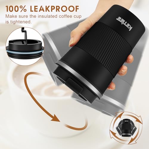 KETIEE Thermobecher Kaffeebecher to Go 13oz/380ml Edelstahl Kaffee-to-go Becher Thermo, Vakuum auslaufsicher Isolierbecher mit Deckel, Autobecher doppelwandig isoliert coffee-to-go becher, Schwarz – Bild 3