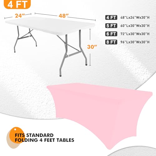 Image of SEPARO 2Pack,4FT Pink Spandex Table Cover Fitted Rectangular Tablecloth Stretchable Tablecloth 4 ft Wrinkle-Free for Party Tradeshows Banquet Weddings Cocktail, 2 Pcs