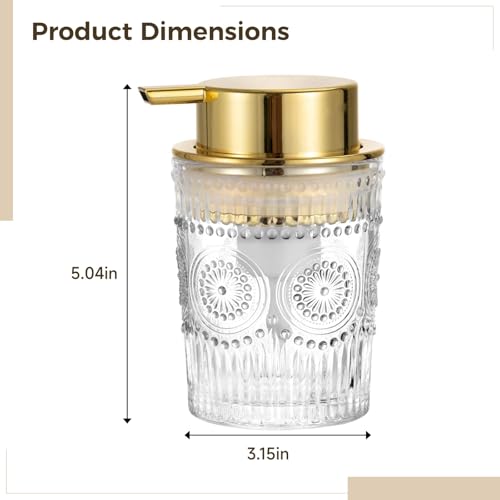 Image of 2 PCS Golden Foaming Soap Dispensers, Unique Glass Foam Soap Dispenser, 300 ml Refillable Liquid Soap Dispenser for Kitchen Bathroom