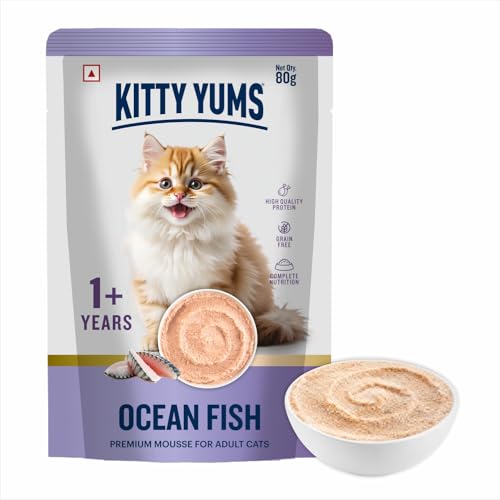 Image of Kitty Yums Adult Cat Wet Mousse 80g | Ocean Fish | Rich in Protein | Promotes Hydration & Easy to Digest | Grain Free | No Artificial Flavours | Packed with Essential Vitamins & Antioxidants