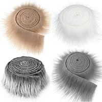 Zyiphor 4 Stück Kunstfell zum Basteln Bastel Fell Stoff Kunstfell Basteln 5x150cm Furry Faux Precut Strips Craft Plüschstoff Kunstpelz Fellstoff Band für Santa Hair Dwarf DIY Dekoration
