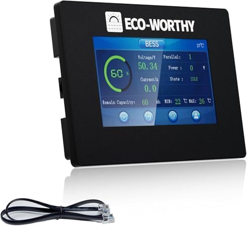 ECO-WORTHY 48V LiFePO4 Battery Monitor with LCD Display Screen ESM100, RS232 Interface, Compatible with 48V 100Ah Server Rack Battery (Version 3) for Solar Off-Grid System
