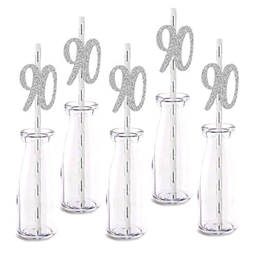 Pitillos decorativos plata 24 piezas cumpleaños 90