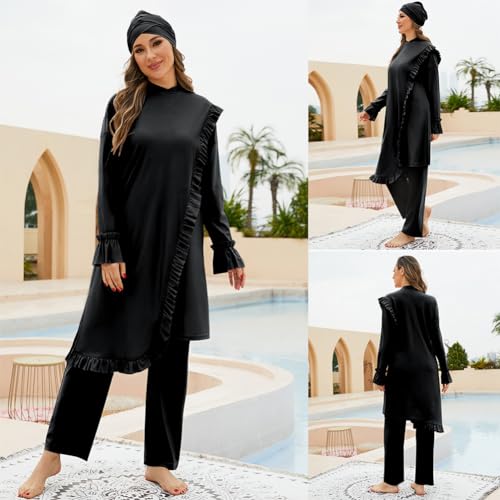 Muslim Swimsuit for Women Modest Long Sleeve 3 Pieces Islamic Swimsuit Burkini Full Coverage Shirt Swim Pant Hijab3