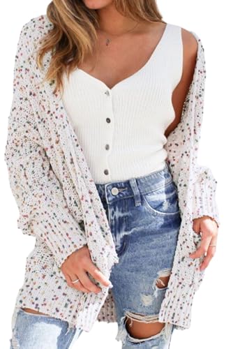 SELINK Women's Cardigan Sweater Casual Confetti Rib Knit Long Sleeve Cardigan Daily Outwear