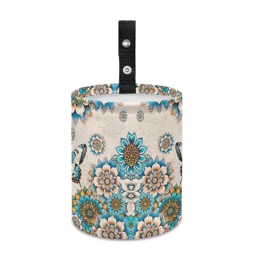 Image of Car Trash Can Car Bag Accessories Interior Butterfly Boho Flower Garbage Bin Hanging Portable Dustbin Bin Waste Basket Collapsible Small Trash Can Easy to Clean