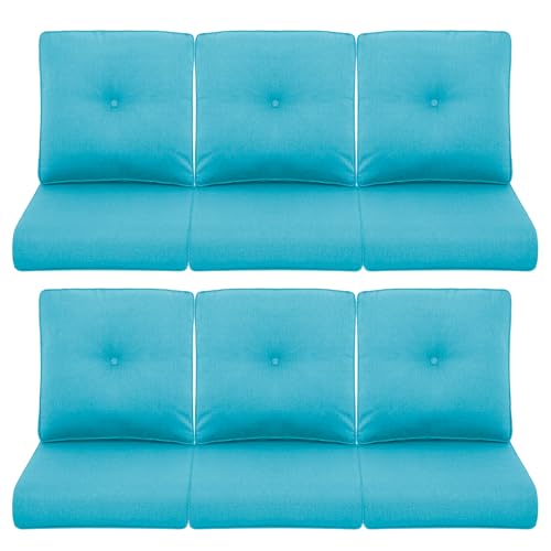 Patio Chair Cushions 6 Packs - Outside High Back Thick Replacement Cushion 22x24 with Zipper Cover for Outdoor Glider Rocking Chairs Loveseat 3-Seater Couch Sofa  Teal/Buckle