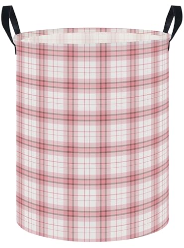 Image of NTAOHAMPER Laundry Hamper, Waterproof Storage Bin, Baby Nursery Hamper, Clothes Organizer Basket, Room Decor (Pink Plaid)