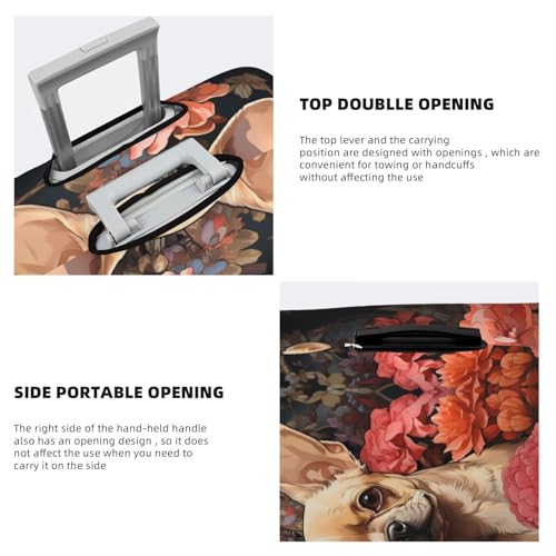 VOSERY Travel Luggage Cover - Vintage Red Flower Chihuahua Washable Suitcase Covers Protector Fits 18-32 Inch Luggage3