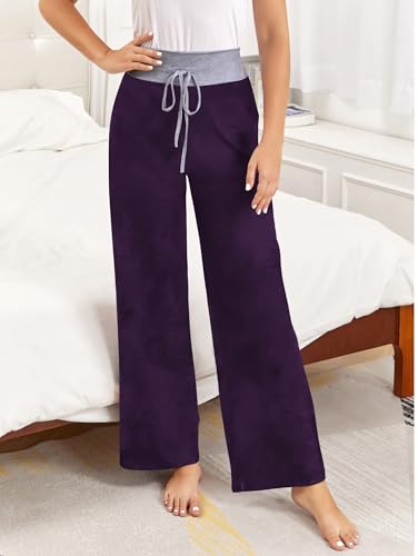 Image of iChunhua Women's Comfy Stretch Floral Print Drawstring Palazzo Wide Leg Lounge Pant