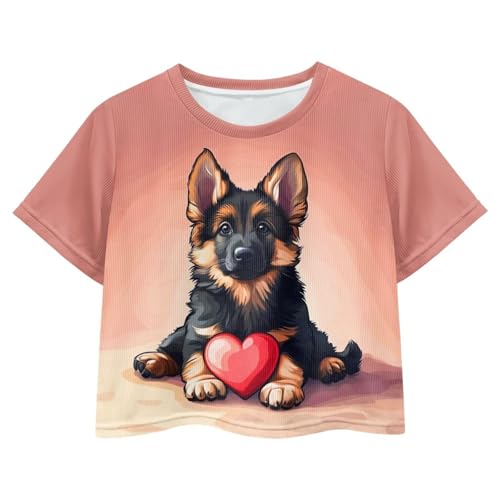 Image of Girls Summer Crop Top Outfits Short Sleeve T Shirts Kids Cute Clothes Tees Blouse