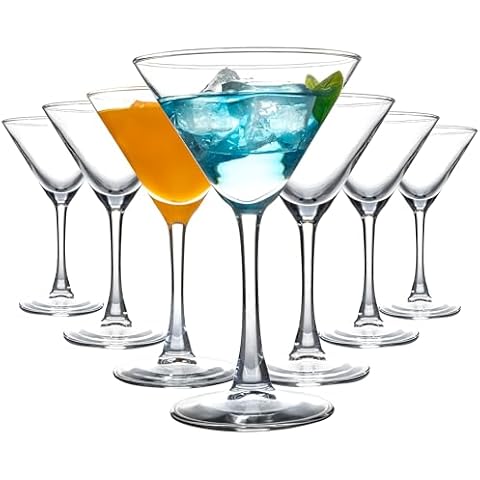 YANGNAY Martini Glasses Set of 7, 6 oz Reusable Cocktail Glasses with Stem, Perfect for Parties Margarita, Gimlet, Cosmopolitan, Dishwasher Safe Cover