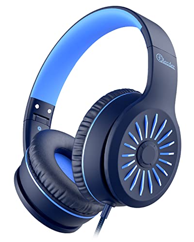 Image of Elecder i45 On-Ear Headphones with Microphone - Foldable Stereo Bass Headphones with No-Tangle 1.5M Cord, 3.5MM Jack, Portable Wired Headphones for School /Kids /Teens /Smartphone /Travel /Tablet Gray /Blue