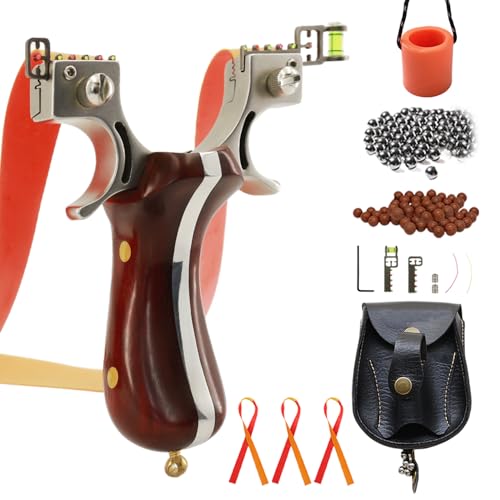 Luoyer Zwille Profi Steinschleuder für Erwachsene die Jagd Schleuderset mit Tasche Zielglocke Zubehör für Outdoor Sport Katapult Slingshot (Stahl-Holz-Griff)