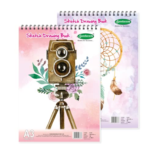 Sundaram A3 Sketch Book Spiral Bound, (Wiro) 56 Pages, (28 Sheets) 29 x 42 cm Plain (Pack of 2