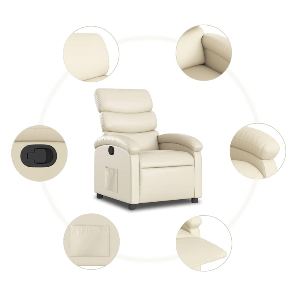 Sillón de relax manual con función reclinable, piel sintética, asiento acolchado grueso y reposabrazos, bolsillo lateral, marco de madera y metal, ajustable hasta 135 grados