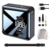 Fwiull Elektrische Luftpumpe 150PSI Fahrrad akku Luftpumpe Kompressor Digitale Reifenpumpe LED-Licht Mini Kompressor als Taschenlampe und Powerbank für Auto, Motorräder, Fahrräder, Bälle