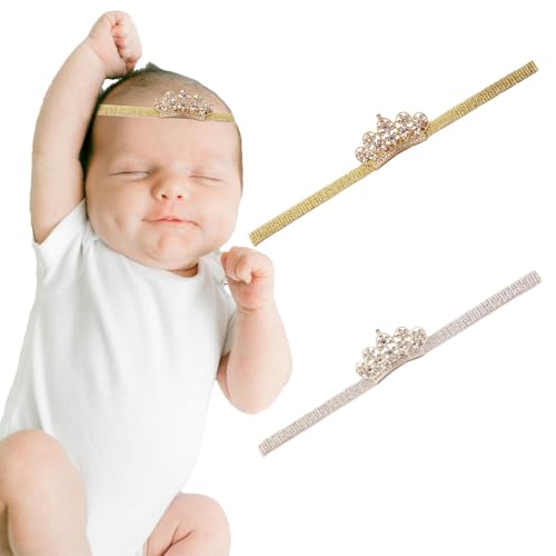 2PCS Baby Girls Crown Headbands Rhinestone Tiara Elastic Hair Accessories For Infants Newborn Toddler Kids Photo Props Gifts