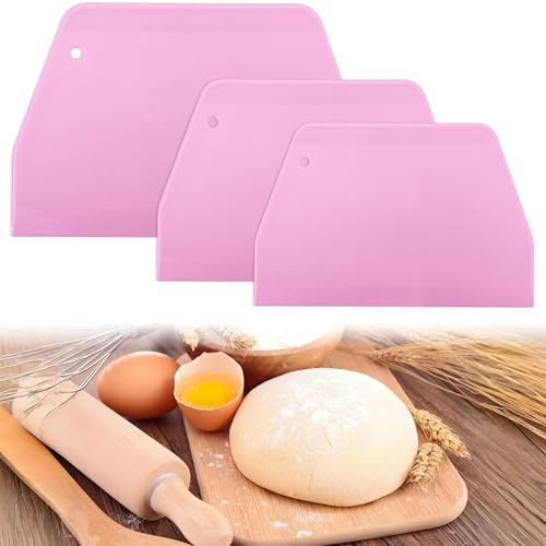 3 Stück Teigschaber, BPA-Freie Lebensmittelqualität PE-Kunststoff teigkarte Teigschaber Kunststoff, Teigschaber für Teigkuchen, Pizza, Backwerkzeug, Rosa