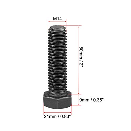 Image of uxcell M14x50mm Hex Head Left Hand Screw Bolts Fastener Carbon Steel Black 2pcs