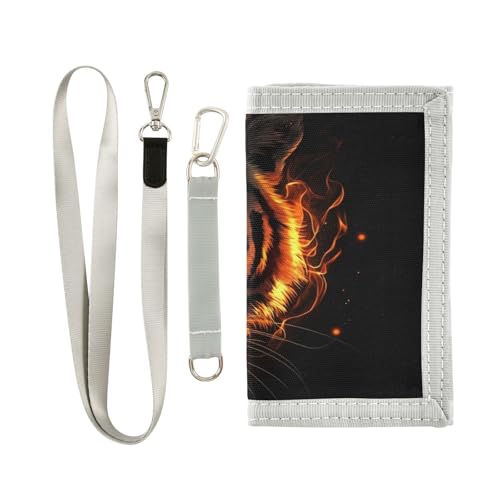 Tiger Flame Orange Kids Wallet for Boys Girls Trifold Outdoor Sport Wallets for Youth Teen Child Wallet with Zippered Coin Pockets Card Holders Front Pocket Wallets with Magic Sticker2