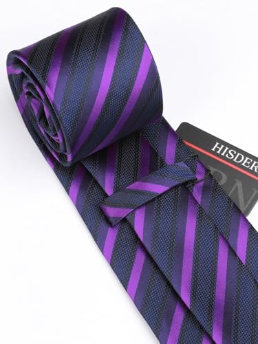 Image of HISDERN Ties for Men Stripe Plaid Tie Classic Necktie Pocket Square Cufflinks Set for Formal Wedding Business Party