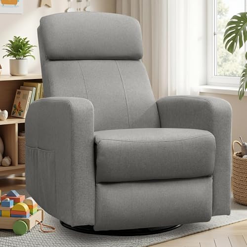 Image of Korser Power Swivel Recliner Chairs for Adults, Electric Glider Rocking Chair Nursery, Glider Recliner Nursery Chair with Classified Side Pocket, Nursery Rocking Chairs with USB and Type-C Ports