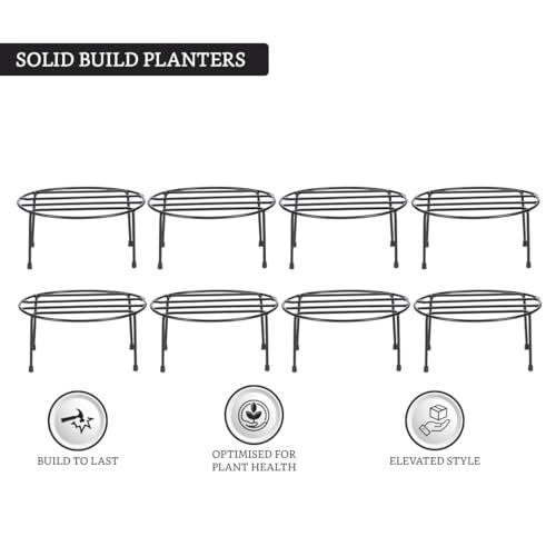 Image of Amazon Brand - Solimo Metal Flower Pot Stand (Black, Set of 8, Round) | Gamla Stand for Home | Plant Stand for Balcony | Premium Flower Pot Stand | Plant Stand for Living Room