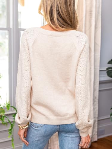 Image of CUPSHE Womens Sweaters V Neck Long Sleeve Lightweight Soft Crochet Casual Pullover Sweater Tops