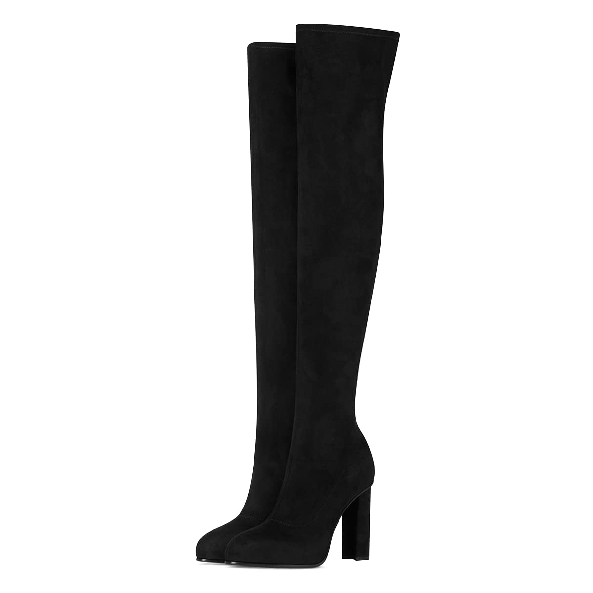 FSJ Women Sexy Thigh High Fashion Suede Boots Stretch Pull on Comfortable Chunky Heel Over The Knee Winter