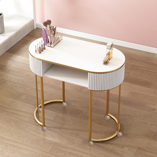 Stylish Manicure Table Station - Modern Nail Tech Salon Spa Desk with Drawers - Functional Wooden Design for Nail Artists & Beauty Professionals,Gold Awooden Top,80cm Table