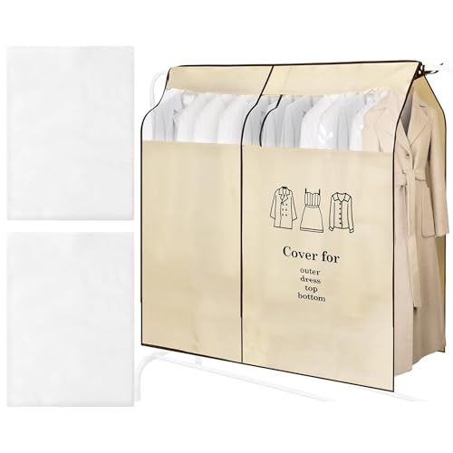 SPOKKI 90cm*110cm Copri Abiti da Armadio, Copertura Polvere e All'umidità Copri Appendiabiti, Copri Abiti Anti Polvere con Finestra Trasparente Visibile(Beige)