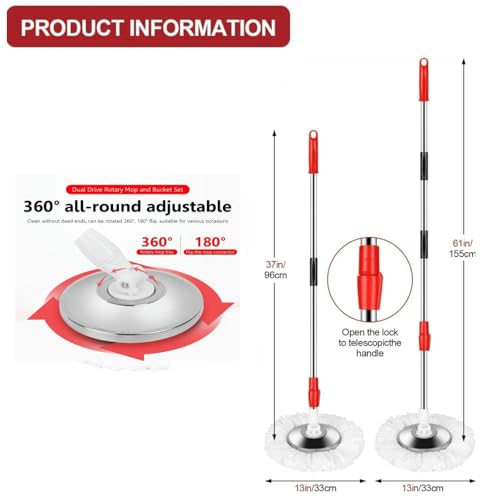 Image of Spin Mop Replacement Handle 360 Degree Spin Mop Pole Handle Replacement Rotating Telescopic Stick for Head Replace Spinning Household Cleaning Accessories for Home